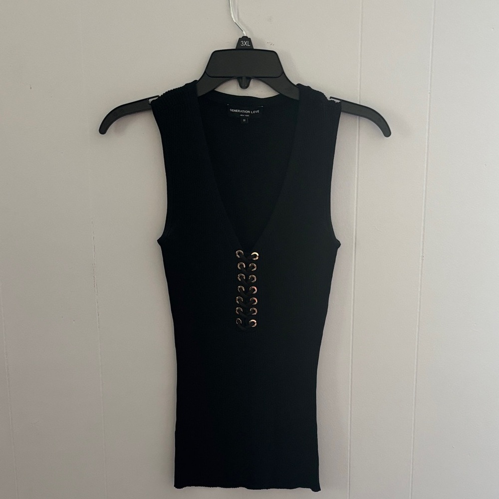 Black Tank Top with Eyelet Detail